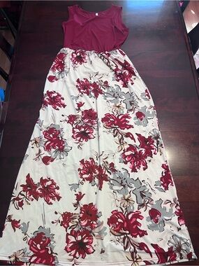Maxi Dress with Burgundy Top and Floral Skirt